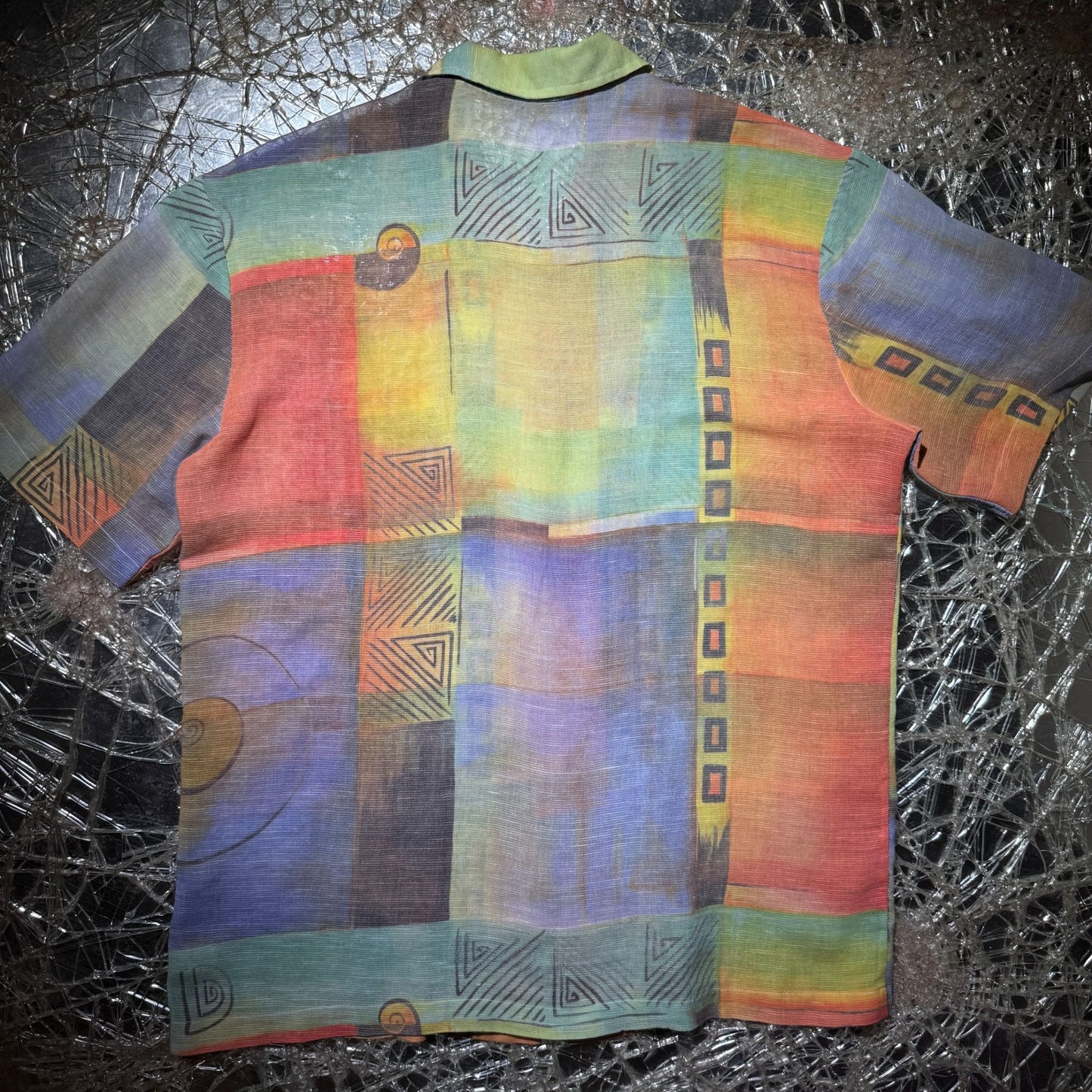 Hyper Vibrant Abstract Sheer Button-Up Shirt