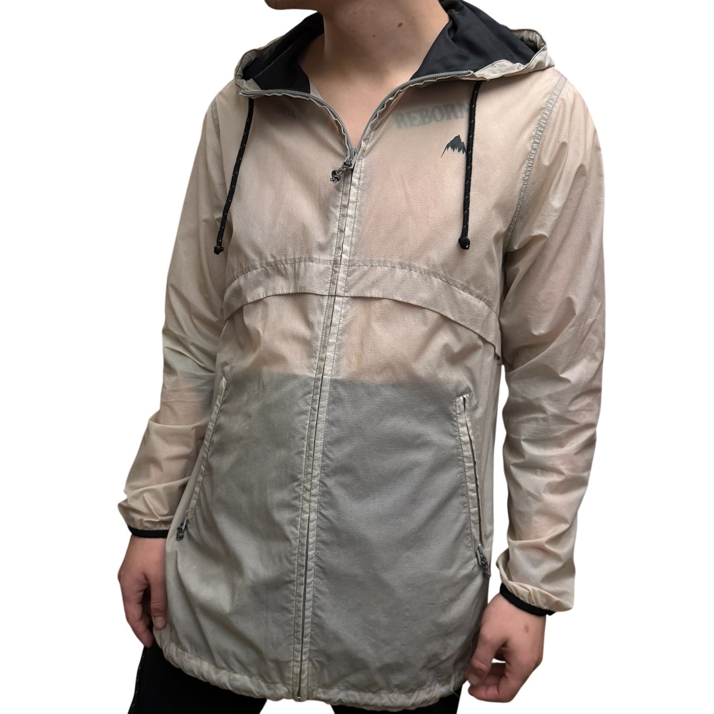 Burton Small Mens Rain Jacket Beige & Gray Lightweight Hooded