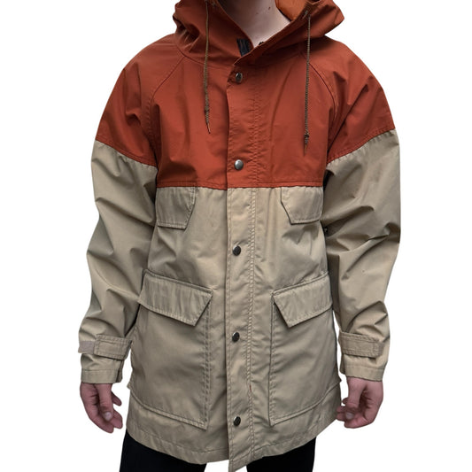 Outdoor Jacket Two-Tone Hooded Medium Water-Resistant Cotton Nylon