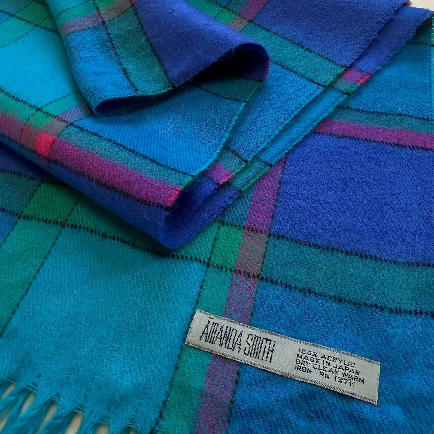 Bright Tartan Acrylic Scarf With Fringe MADE IN JAPAN