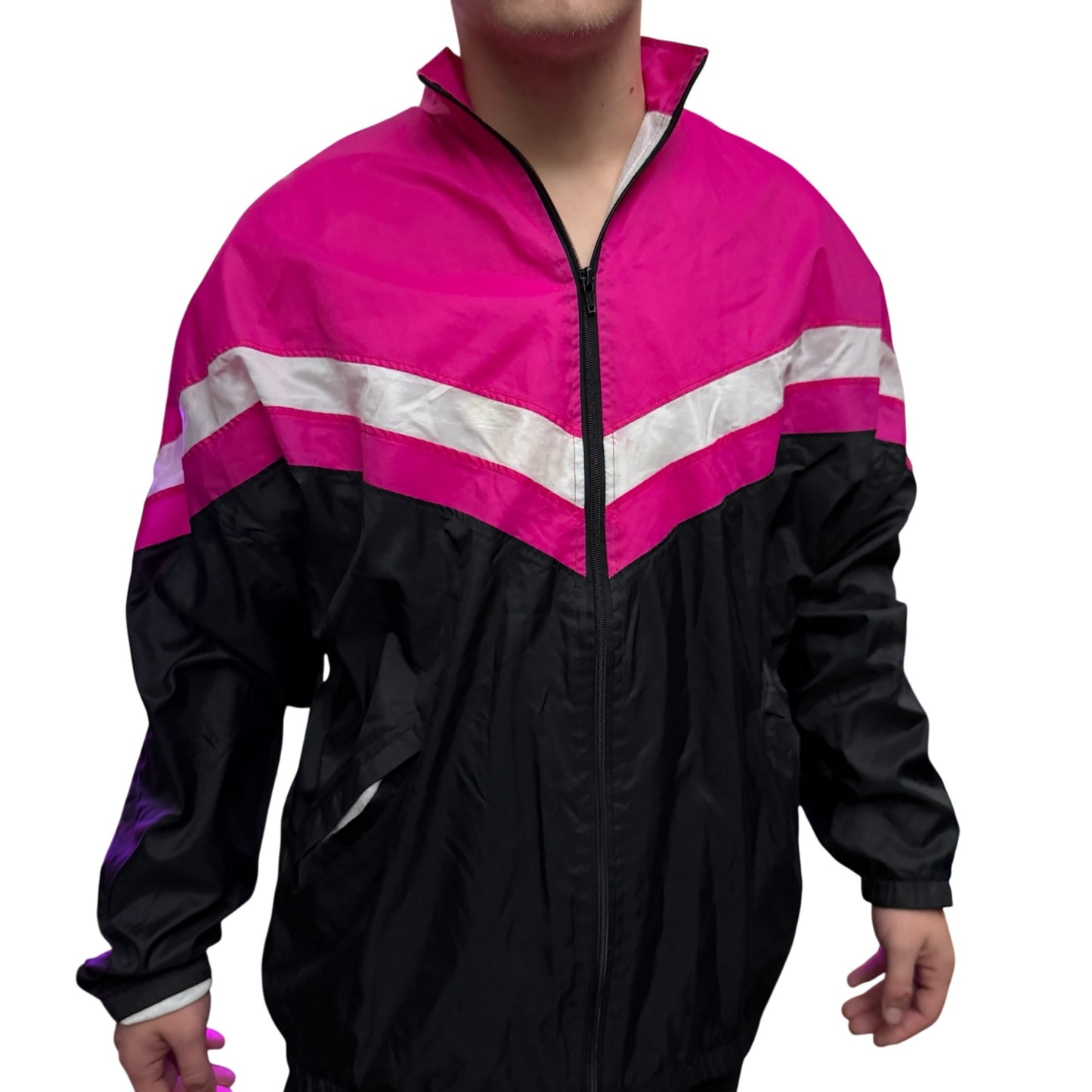 Colorblock Windbreaker Jacket Pink/Black Nylon