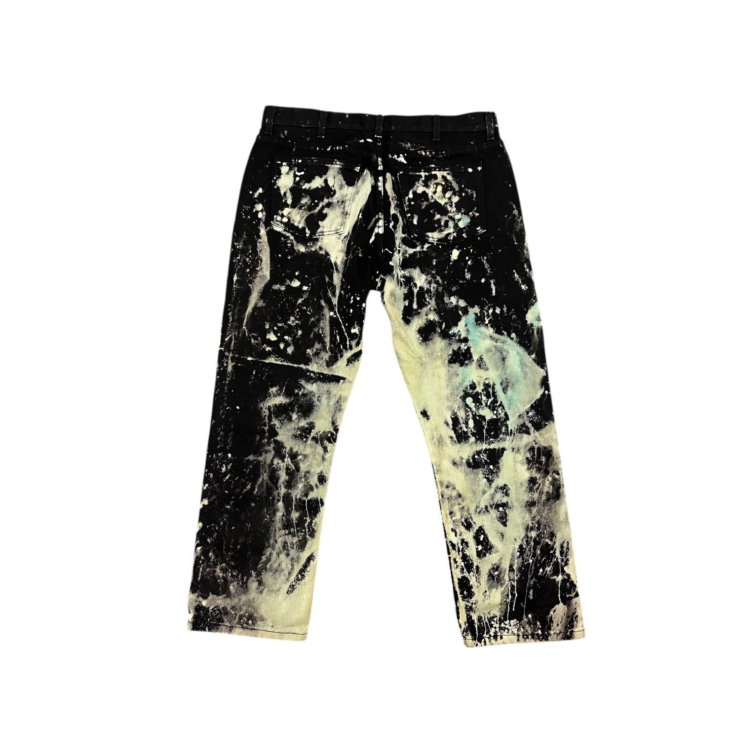 Hand-Painted Graphic Jeans With Pokemon Patches Seafoam & Black